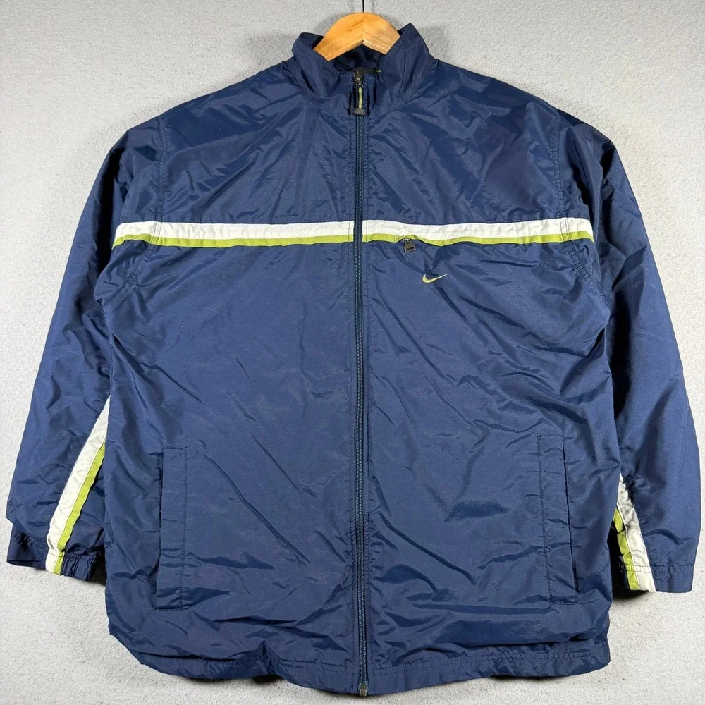 Vintage Nike Vintage Windbreaker Jacket Navy‎ Blue White Lime Green Mens Large